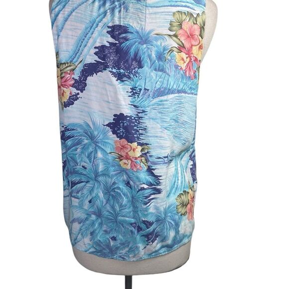 Vintage Whoola’s Rayon Hawaiian print Blue Floral Women's Top - Picture 5 of 7